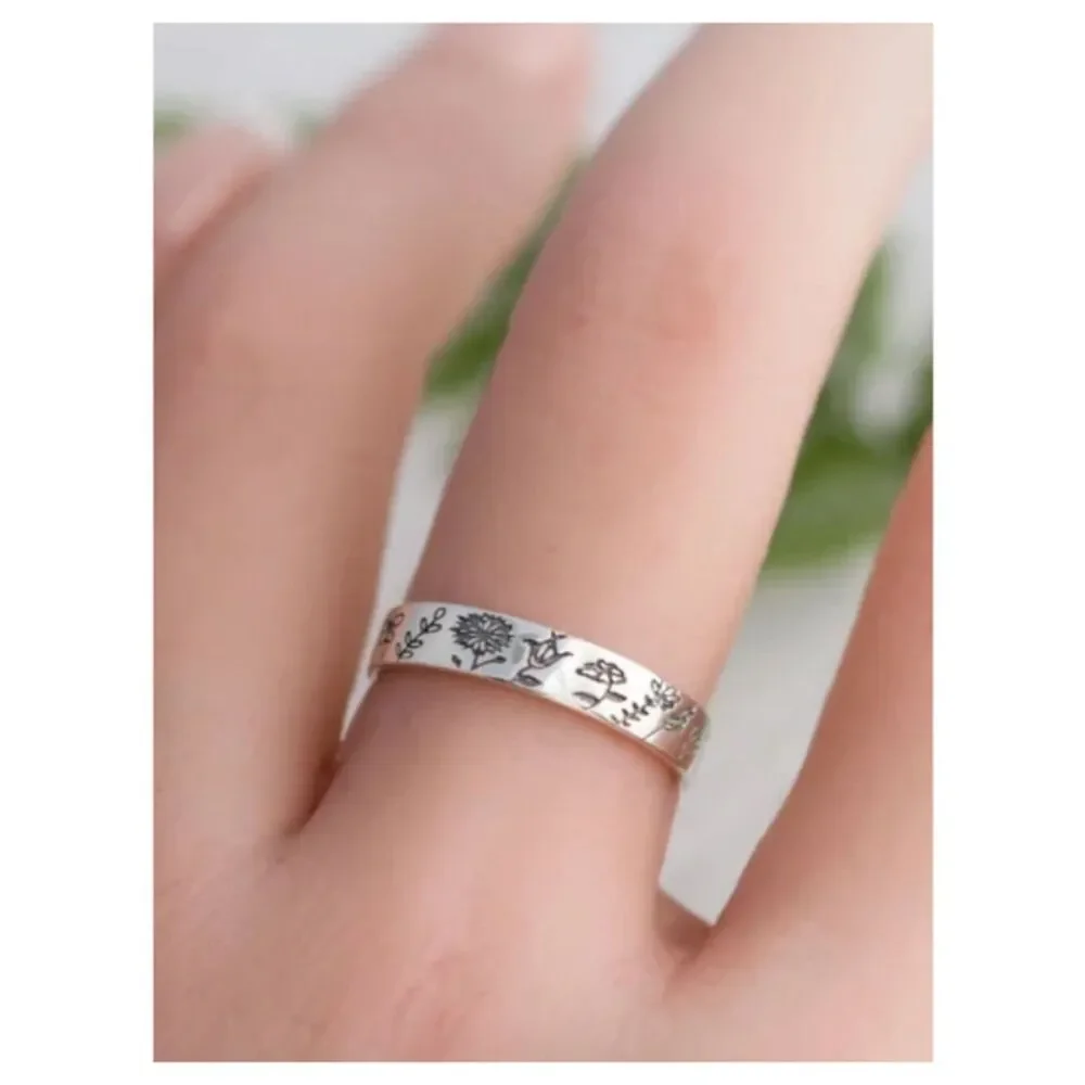 NWT Boho Wildflower Engraved Band Ring Dandelion Floral Flower Inscribed
